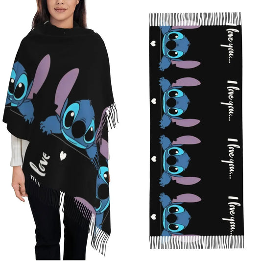 Lilo & Stitch I Love You Shawl Wraps Womens Warm Large Long Scarf Cartoon Cute Pashminas Shawl Scarves