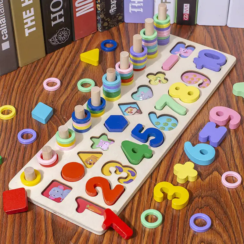 3-in-1 Wooden Educational Toy - Color, Number & Shape Puzzle